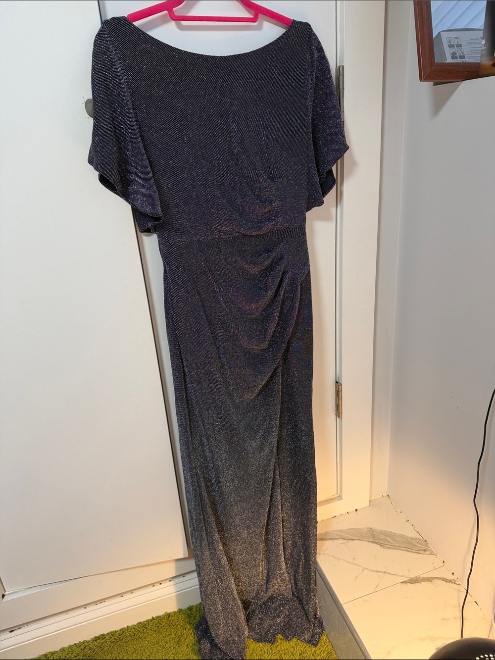 Alex Evenings Sparkle Black Maxi Dress with Draped Waist